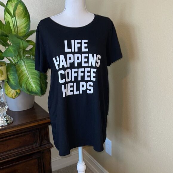 Torrid "Life Happens Coffee Helps" Black White Graphic Tee Shirt Top Size 0X - Picture 2 of 3
